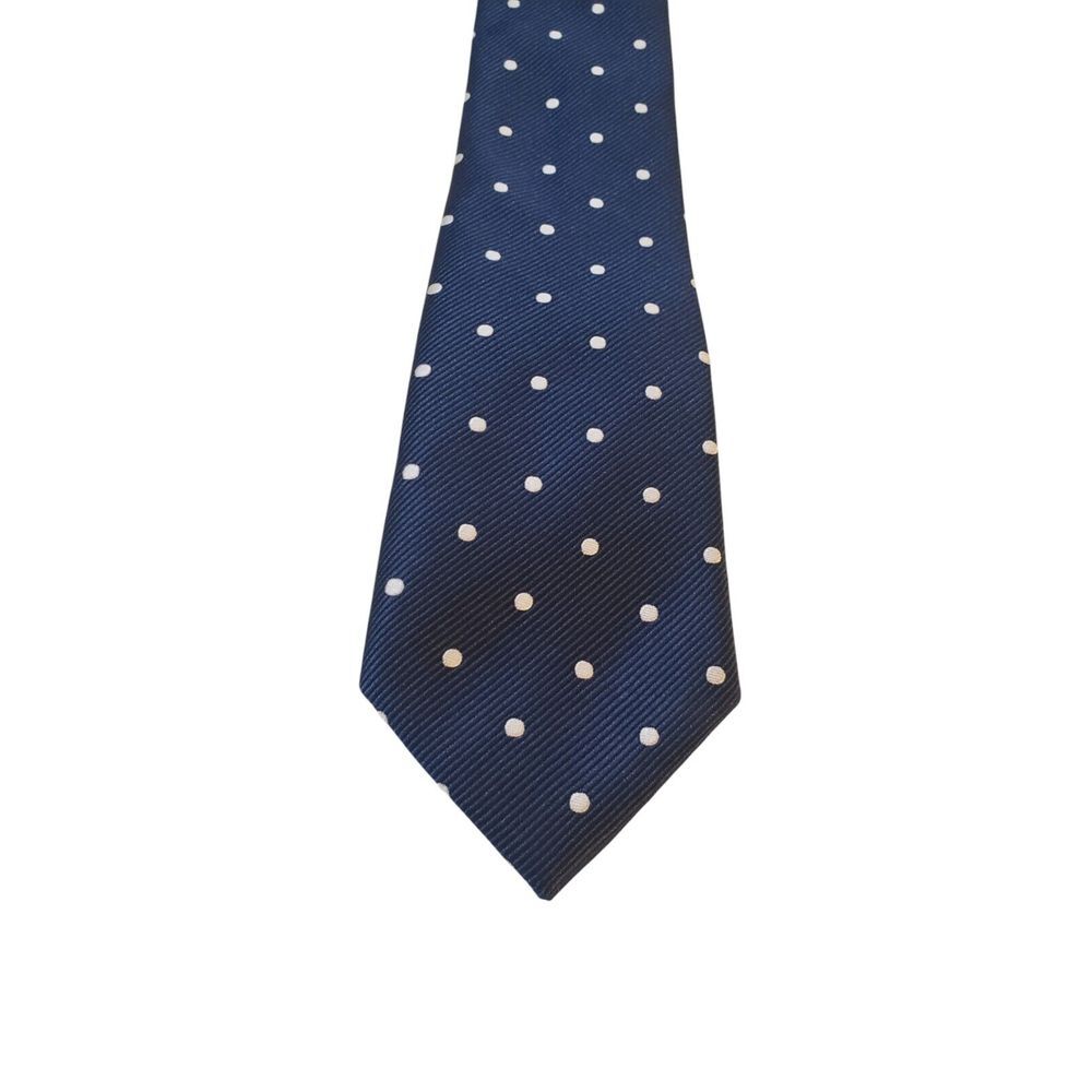 Pierre Cardin Neck Tie Mens Navy White Polka Dots Slim Business Suit Church